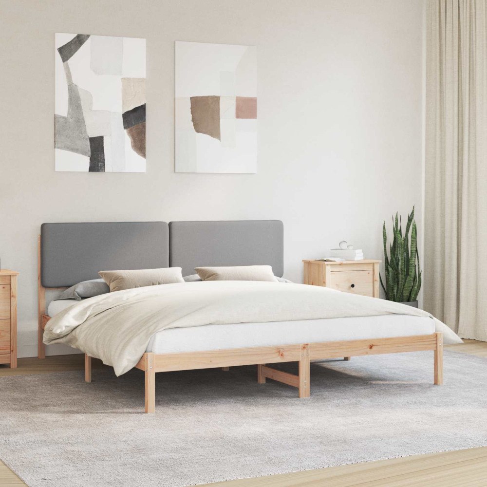 vidaXL Sängram med Klädd Huvudgavel Ljusgrå 180 x 200 cm Massiv furu