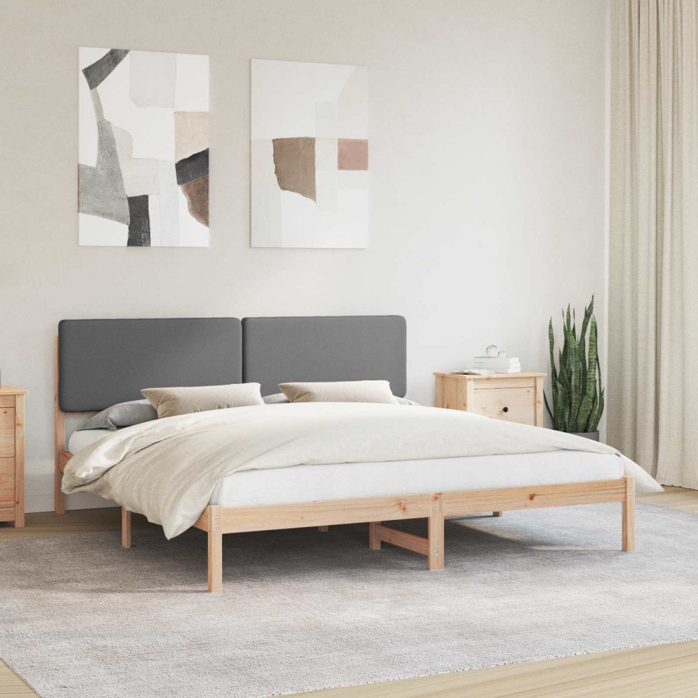 vidaXL Sängram med Klädd Huvudgavel Mörkgrå 180 x 200 cm Massiv furu