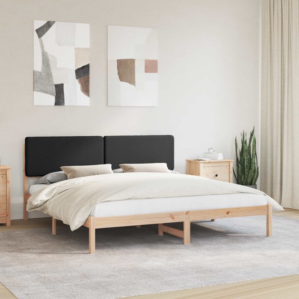 vidaXL Sängram med Klädd Huvudgavel Svart 180 x 200 cm Massiv furu