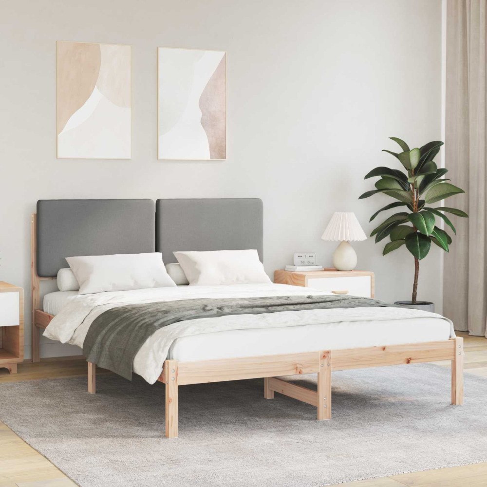 vidaXL Sängram med Klädd Huvudgavel Ljusgrå 140 x 190 cm Massiv furu
