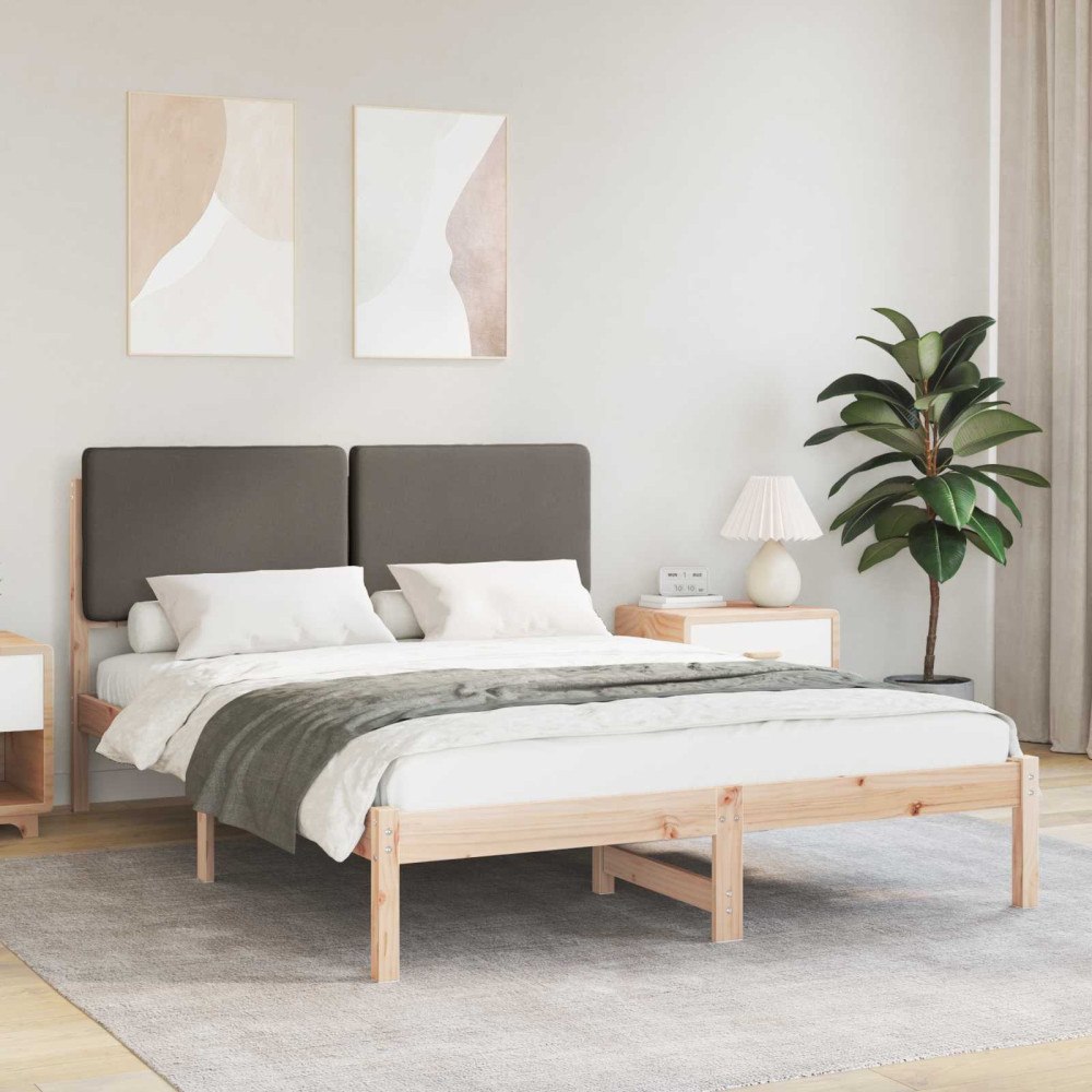 vidaXL Sängram med Klädd Huvudgavel Taupe 140 x 190 cm Massiv furu