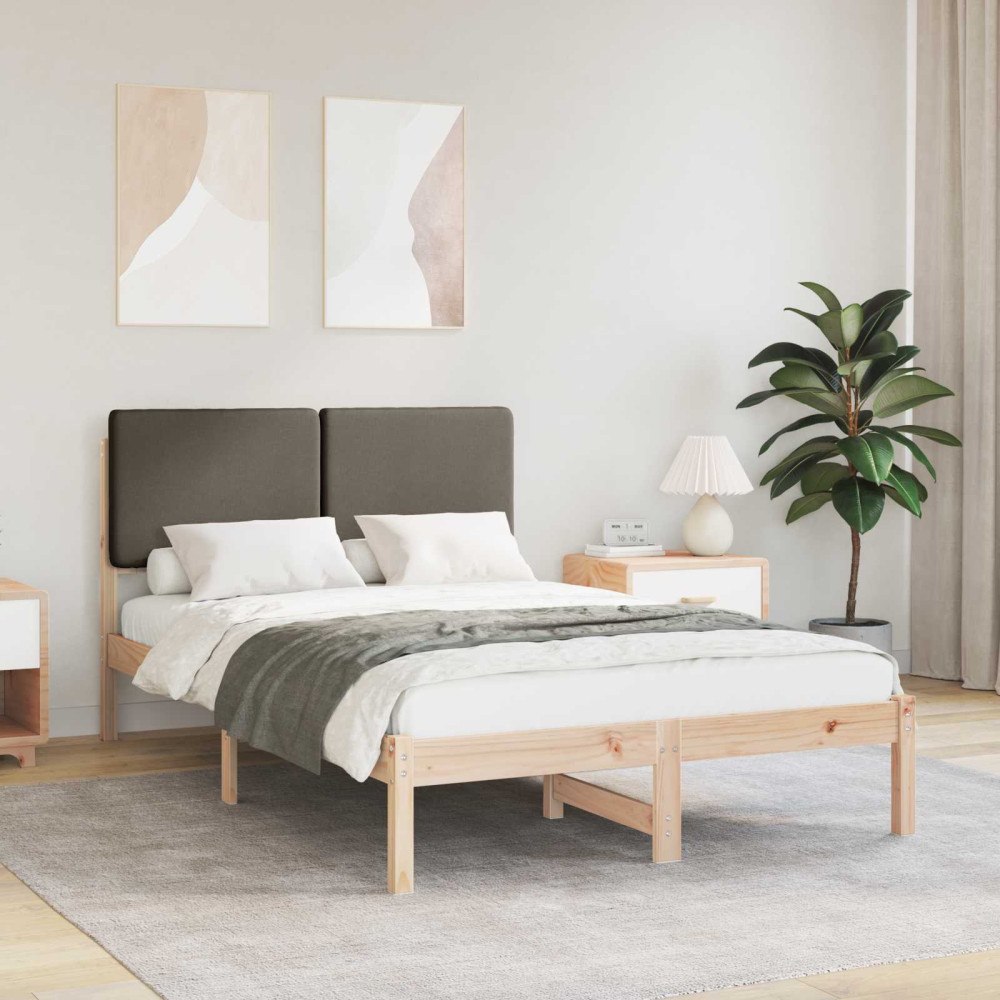 vidaXL Sängram med Klädd Huvudgavel Taupe 135 x 190 cm Massiv furu