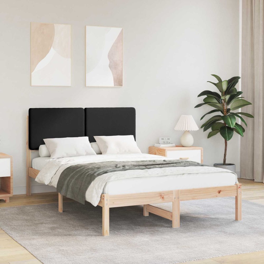 vidaXL Sängram med Klädd Huvudgavel Svart 120 x 190 cm Massiv furu
