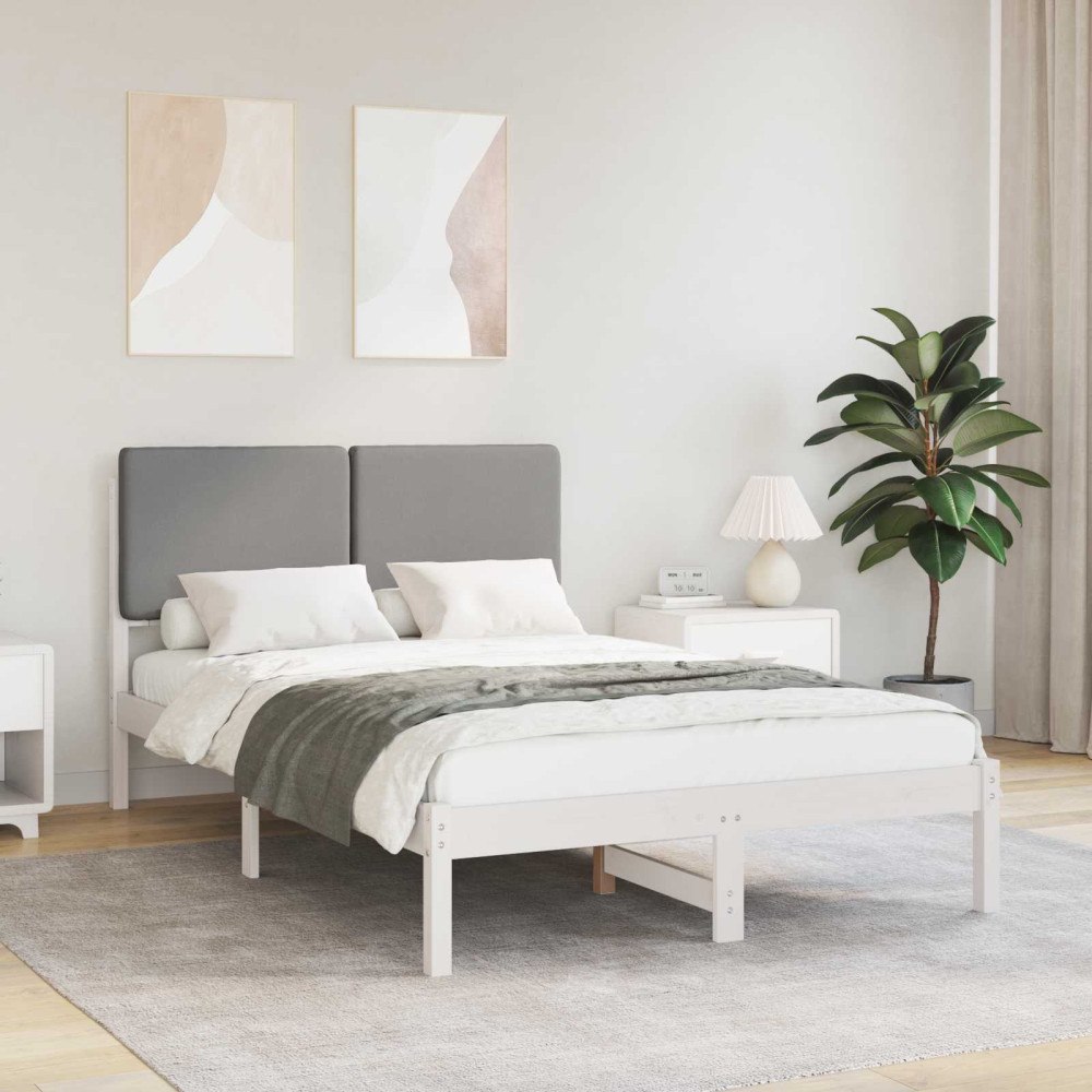 vidaXL Sängram med Klädd Huvudgavel Ljusgrå 120 x 190 cm Massiv furu