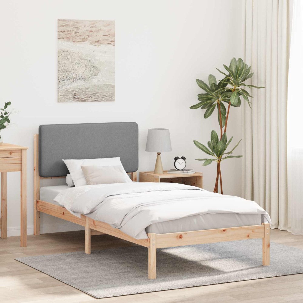 vidaXL Sängram med Klädd Huvudgavel Ljusgrå 90 x 200 cm Massiv furu