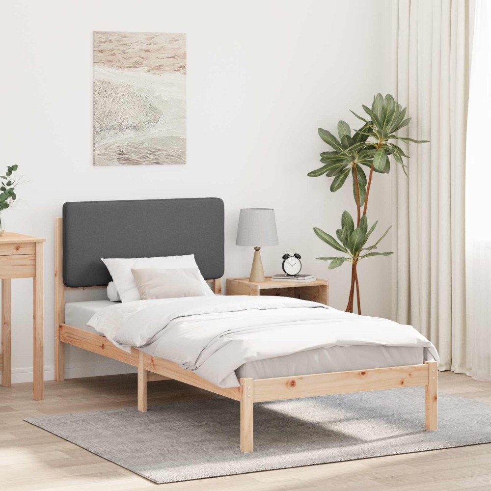 vidaXL Sängram med Klädd Huvudgavel Mörkgrå 90 x 200 cm Massiv furu