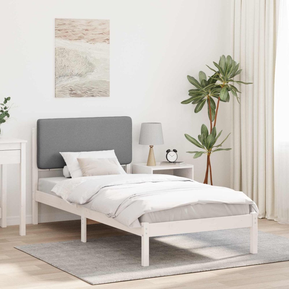 vidaXL Sängram med Klädd Huvudgavel Ljusgrå 80 x 200 cm Massiv furu