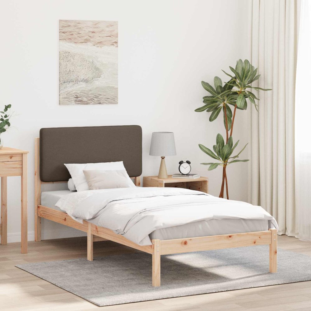 vidaXL Sängram med Klädd Huvudgavel Taupe 90 x 190 cm Massiv furu