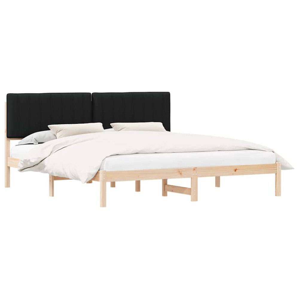 vidaXL Sängram med Klädd Huvudgavel Svart 180 x 200 cm Massivt furu