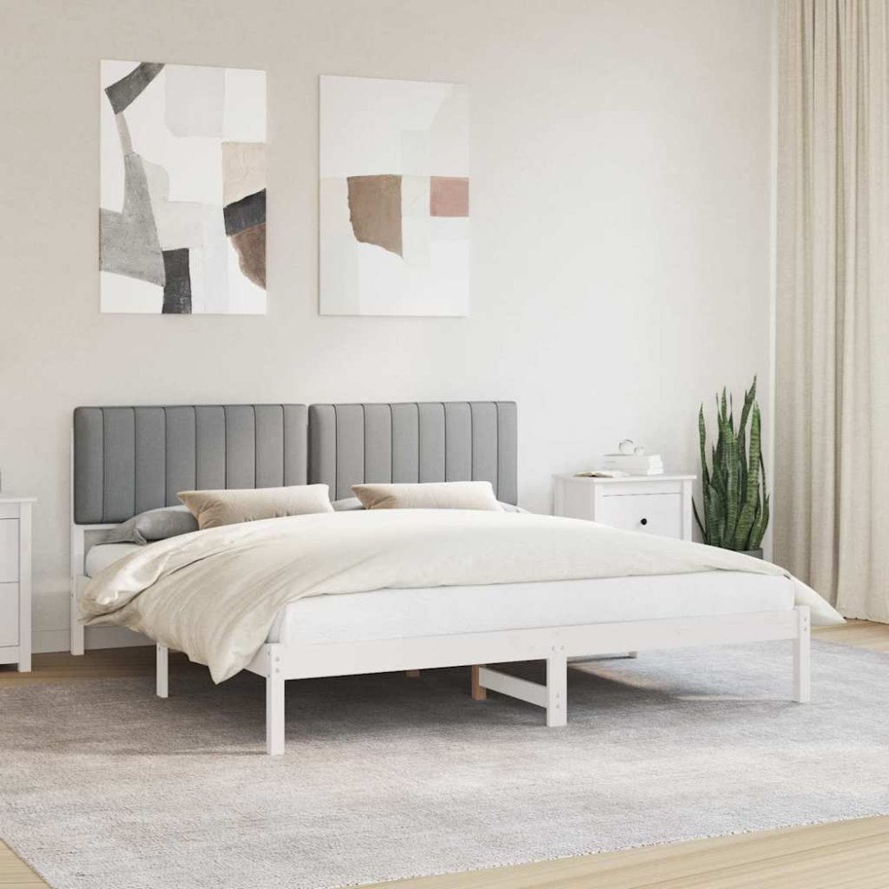 vidaXL Sängram med Klädd Huvudgavel Ljusgrå 180 x 200 cm Massivt furu