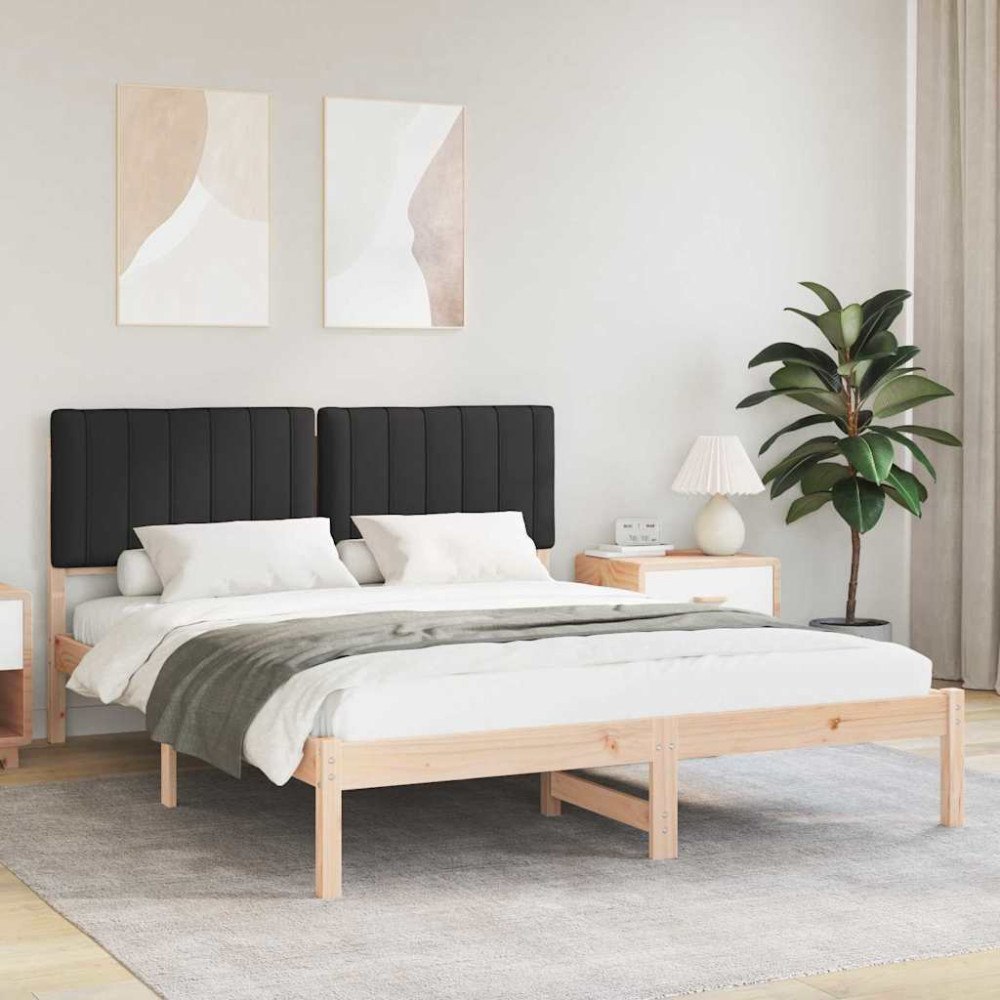 vidaXL Sängram med Klädd Huvudgavel Svart 160 x 200 cm Massivt furu