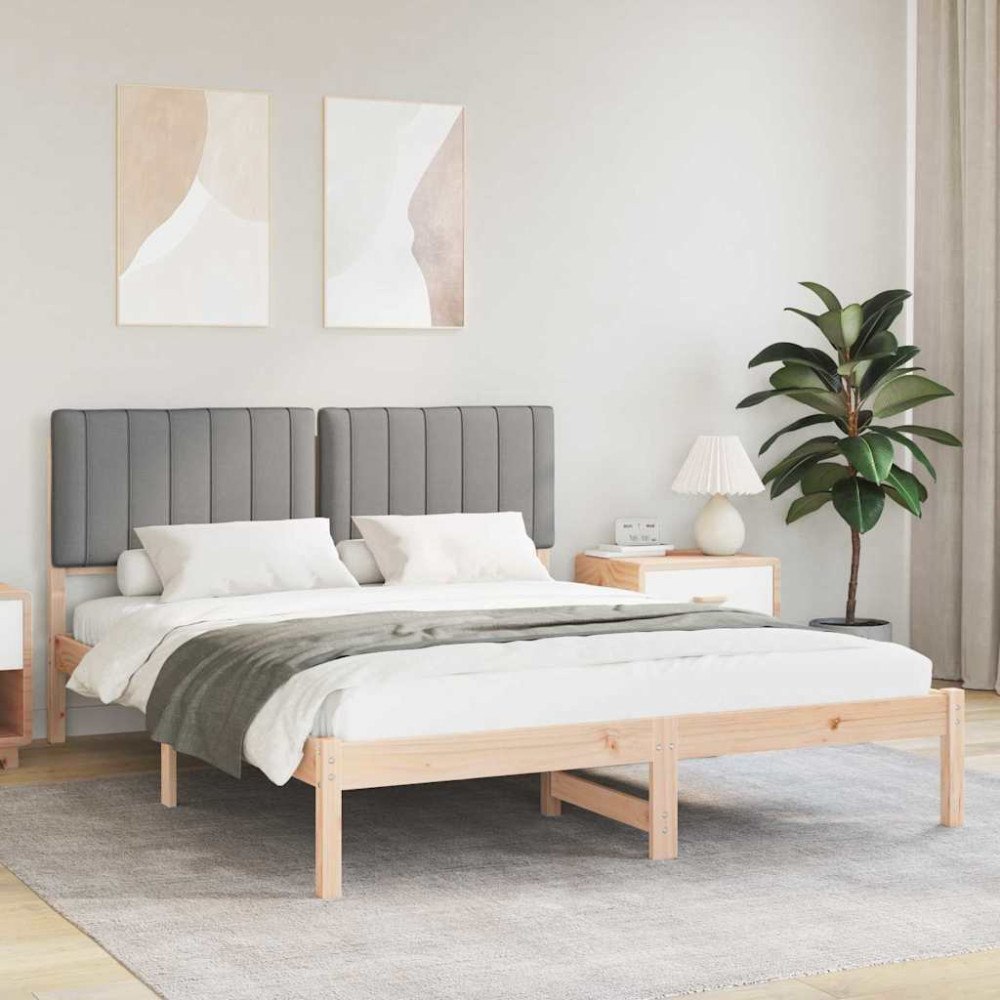 vidaXL Sängram med Klädd Huvudgavel Ljusgrå 150 x 200 cm Massivt furu