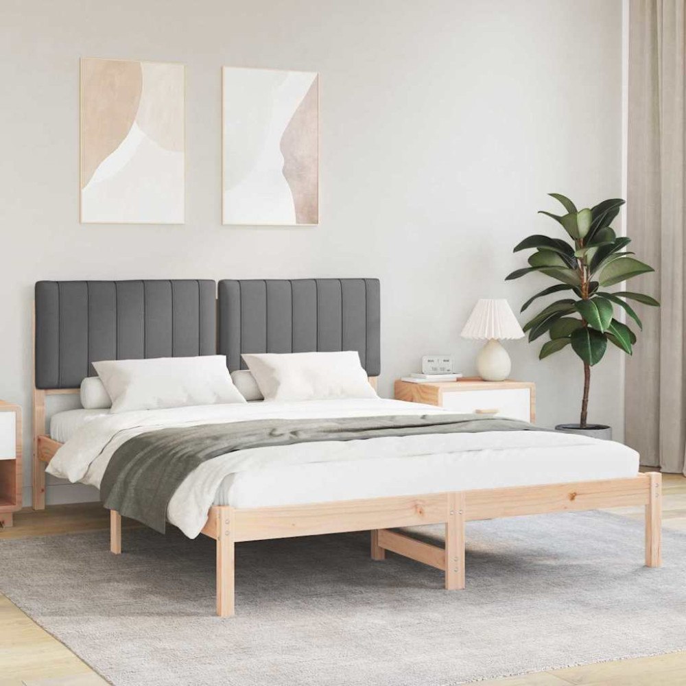 vidaXL Sängram med Klädd Huvudgavel Mörkgrå 150 x 200 cm Massivt furu