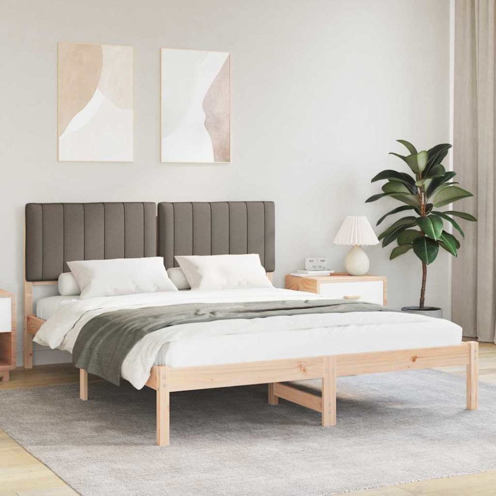 vidaXL Sängram med Klädd Huvudgavel Taupe 150 x 200 cm Massivt furu