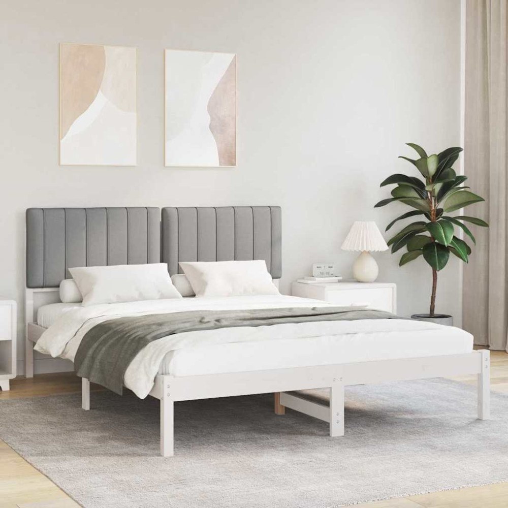 vidaXL Sängram med Klädd Huvudgavel Ljusgrå 150 x 200 cm Massivt furu