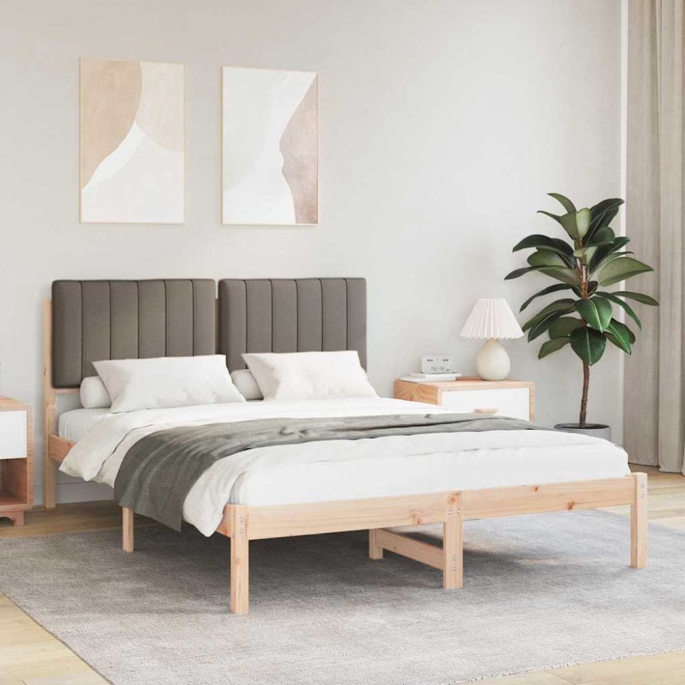 vidaXL Sängram med Klädd Huvudgavel Taupe 135 x 190 cm Massivt furu