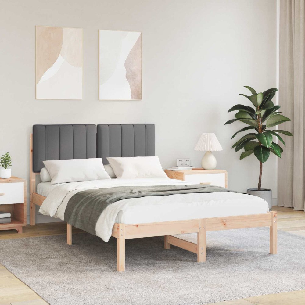 vidaXL Sängram med Klädd Huvudgavel Mörkgrå 120 x 190 cm Massivt furu