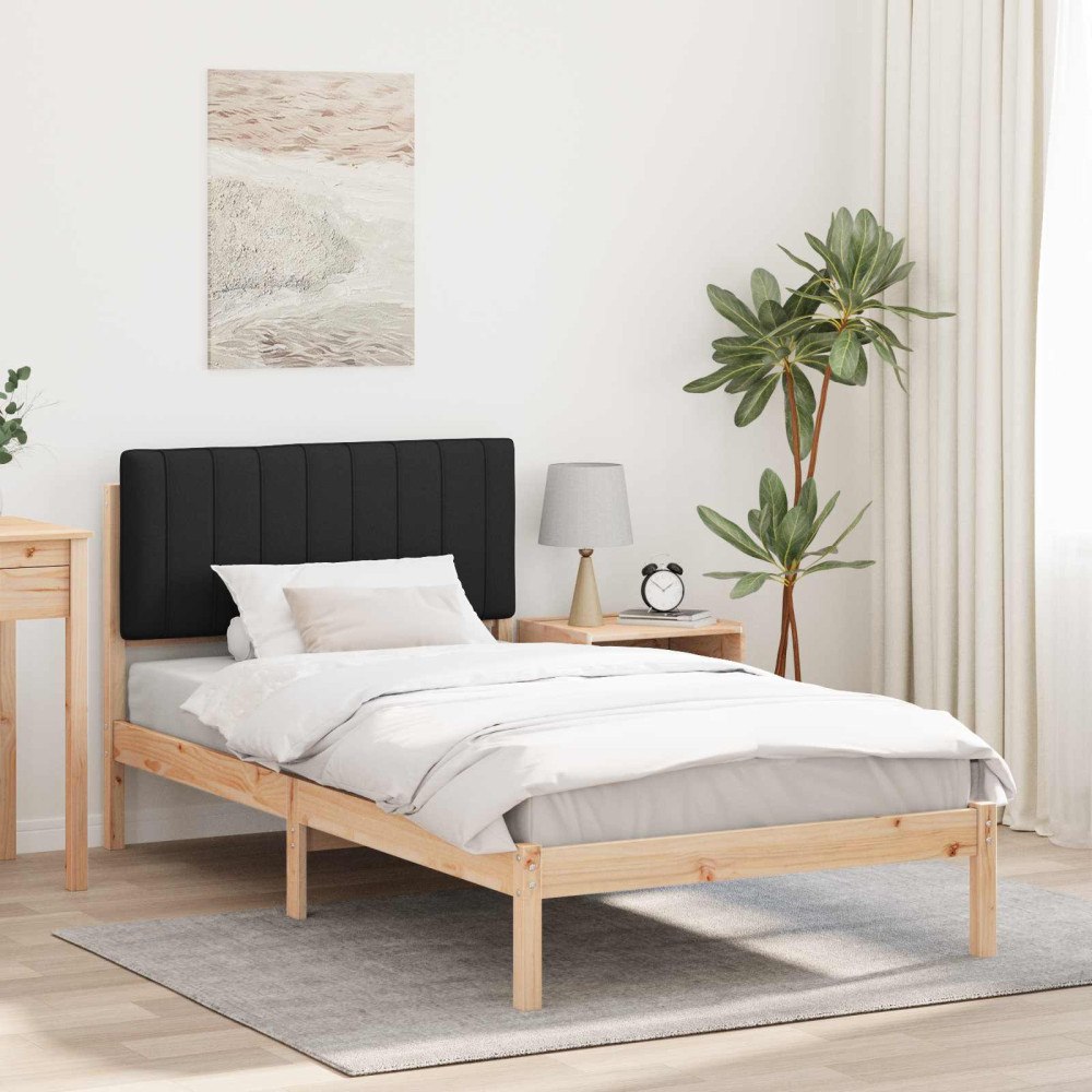 vidaXL Sängram med Klädd Huvudgavel Svart 100 x 200 cm Massivt furu