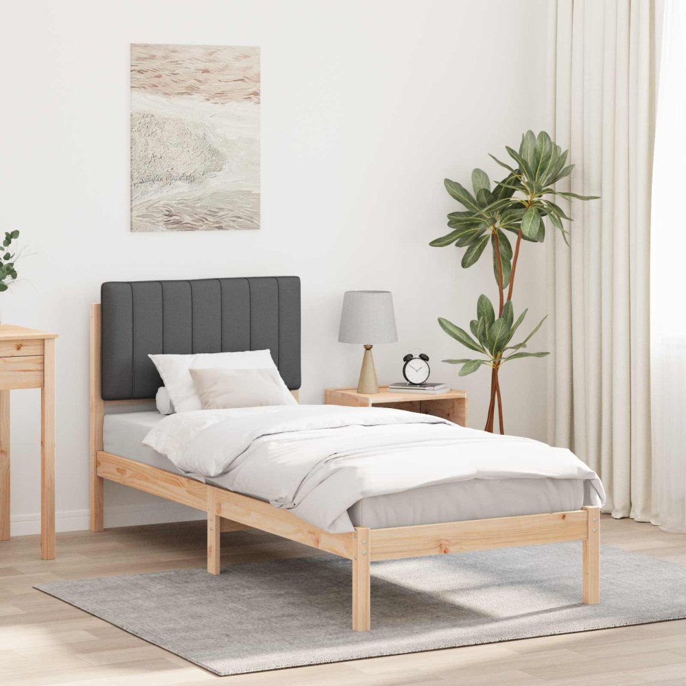 vidaXL Sängram med Klädd Huvudgavel Mörkgrå 80 x 200 cm Massivt furu