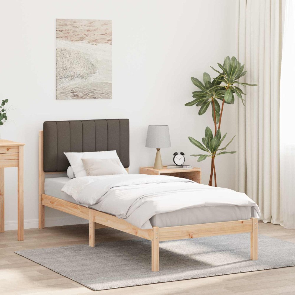 vidaXL Sängram med Klädd Huvudgavel Taupe 80 x 200 cm Massivt furu