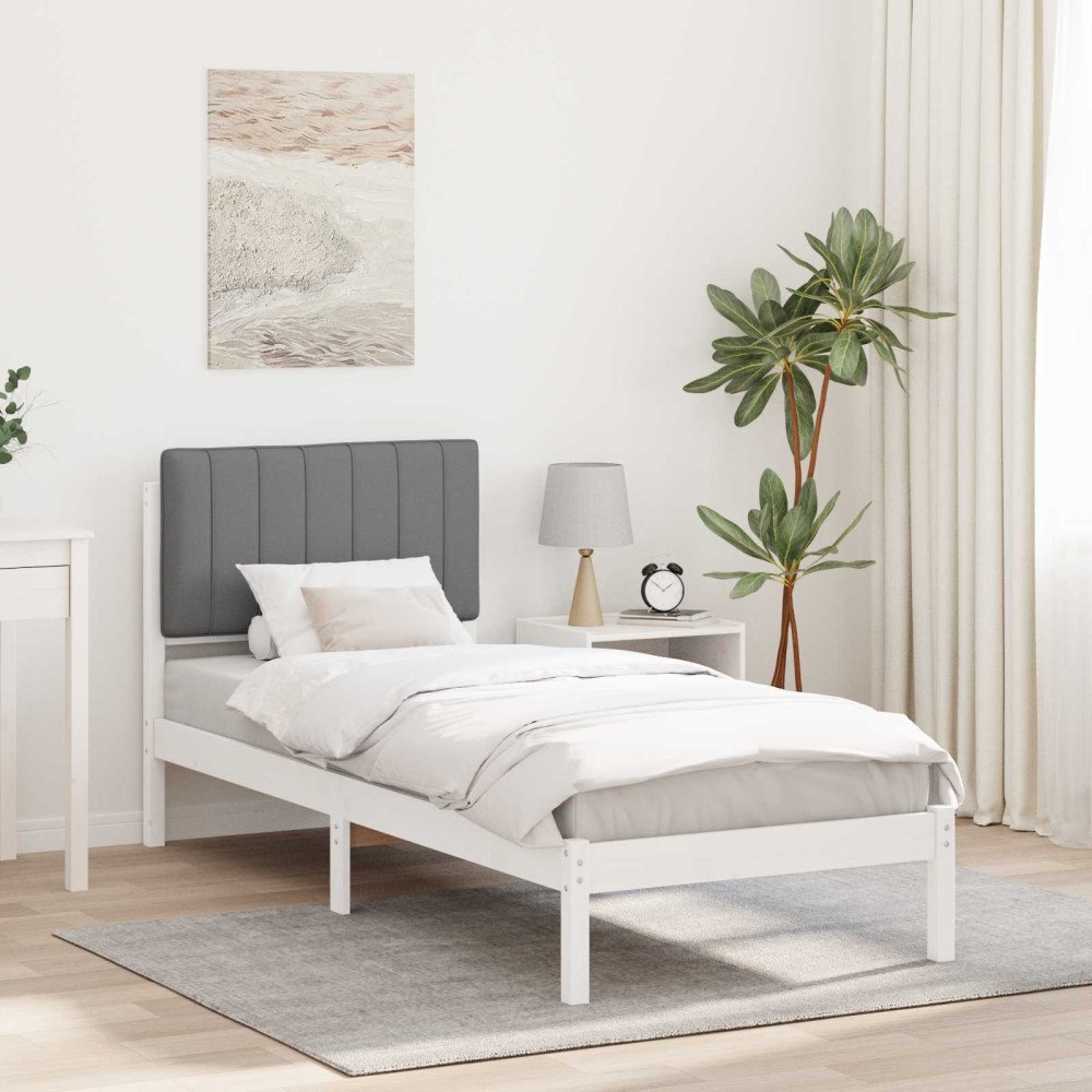vidaXL Sängram med Klädd Huvudgavel Ljusgrå 80 x 200 cm Massivt furu