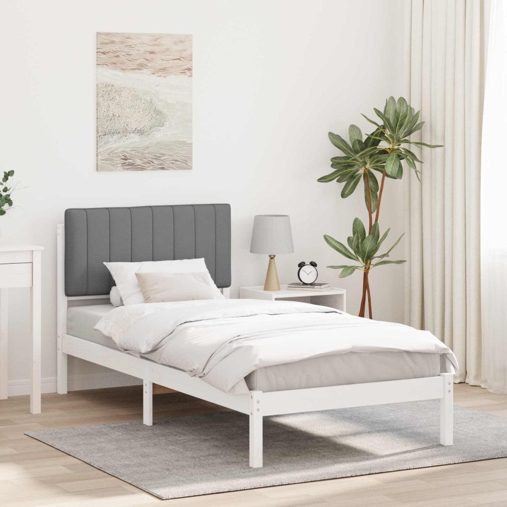 vidaXL Sängram med Klädd Huvudgavel Ljusgrå 90 x 190 cm Massivt furu