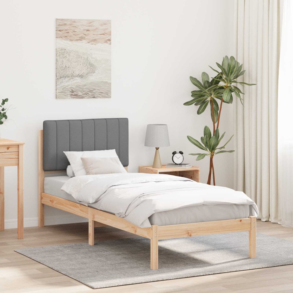 vidaXL Sängram med Klädd Huvudgavel Ljusgrå 75 x 190 cm Massivt furu