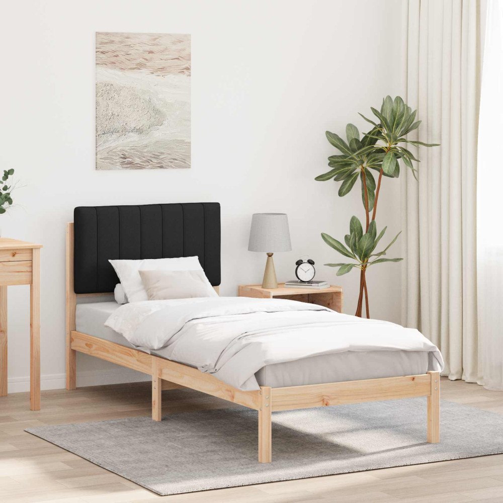 vidaXL Sängram med Klädd Huvudgavel Svart 75 x 190 cm Massivt furu