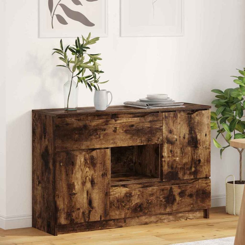 vidaXL Sideboard med låda Rökt ek 100 x 30 x 65,6 Konstruerat trä