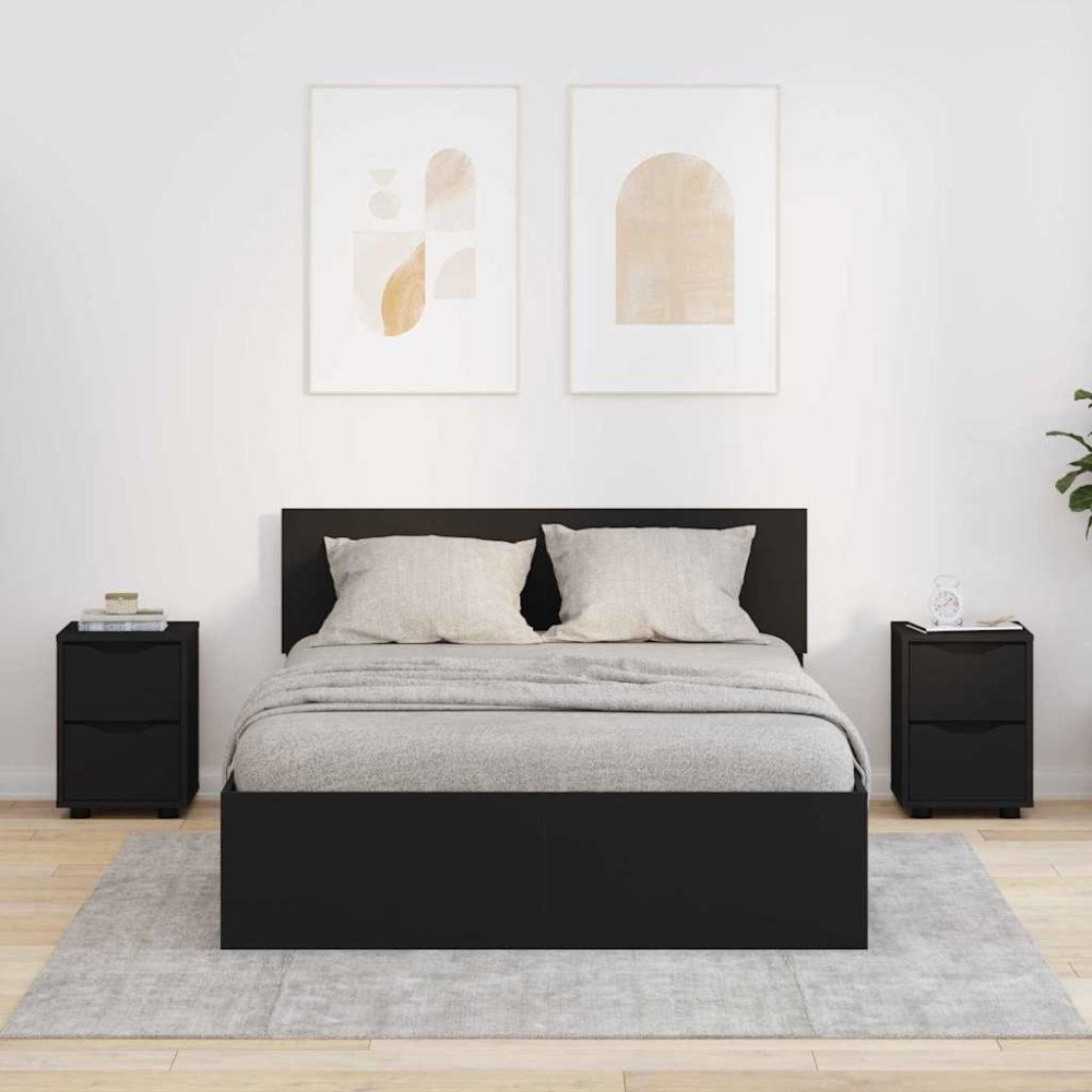 vidaXL Sängbord med låda 2 pcs Svart 30,5 x 30 x 43 cm Konstruerat trä