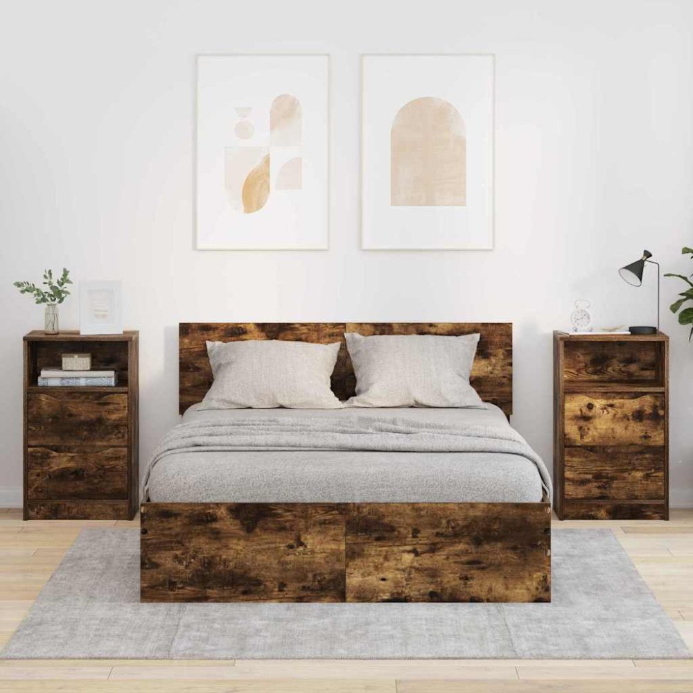 vidaXL Sängbord 2 pcs Rökt ek 40 x 30 x 467 cm Konstruerat trä