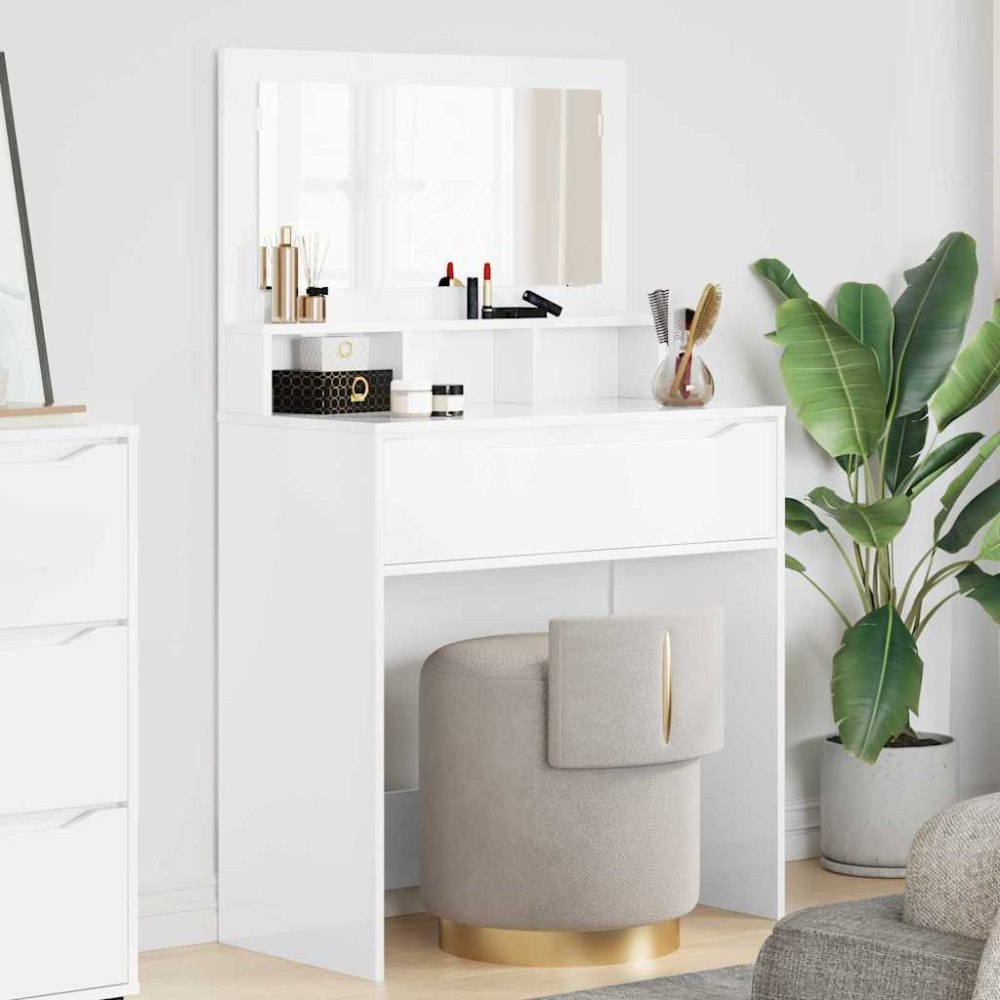 vidaXL Sängrum Smyckesbord med låda Högblanka vita 80 x 39,6 x 135 cm
