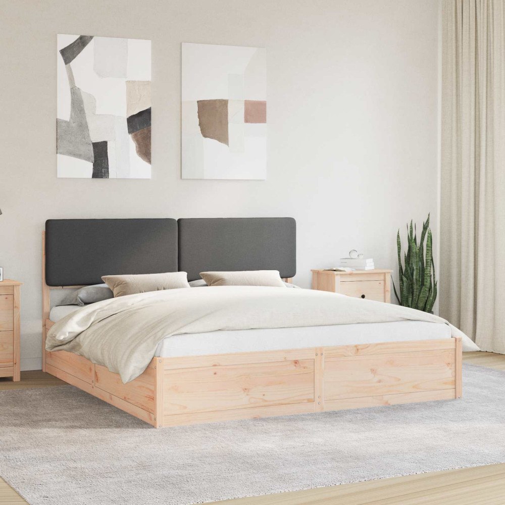 vidaXL Sängram med Klädd Huvudgavel Mörkgrå 180 x 200 cm Massiv furu
