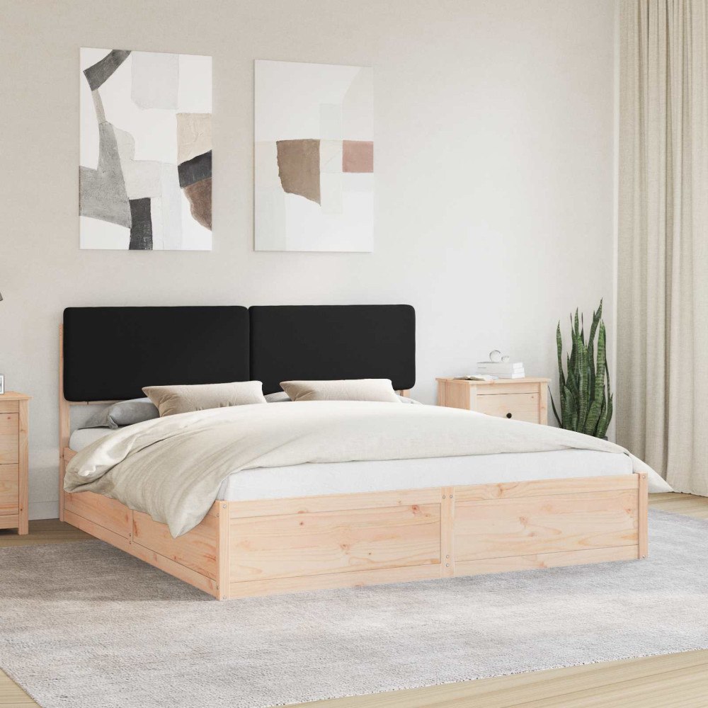 vidaXL Sängram med Klädd Huvudgavel Svart 180 x 200 cm Massiv furu