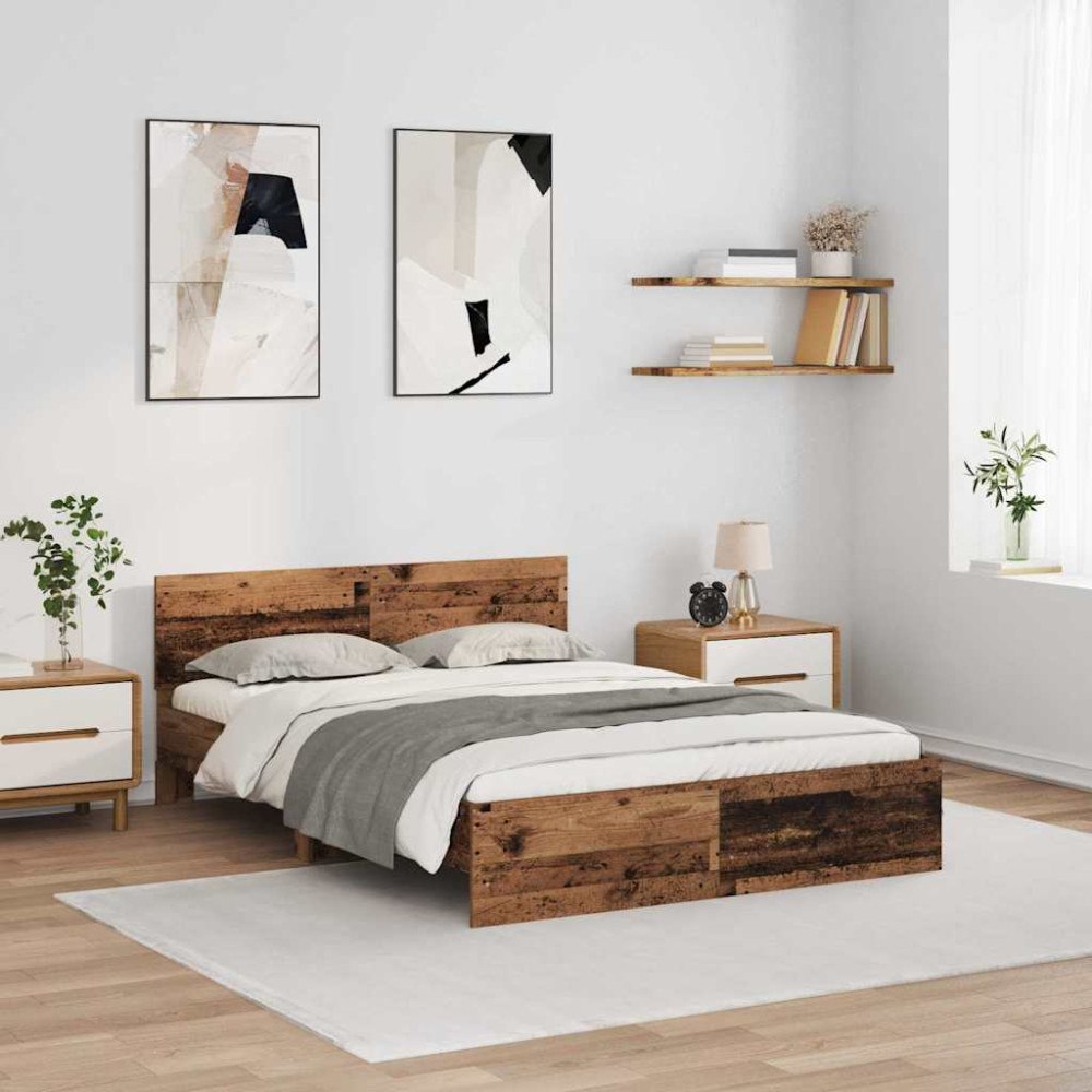 vidaXL Sängram med huvudgavel Gammalt trä 140 x 190 cm Konstruerat trä