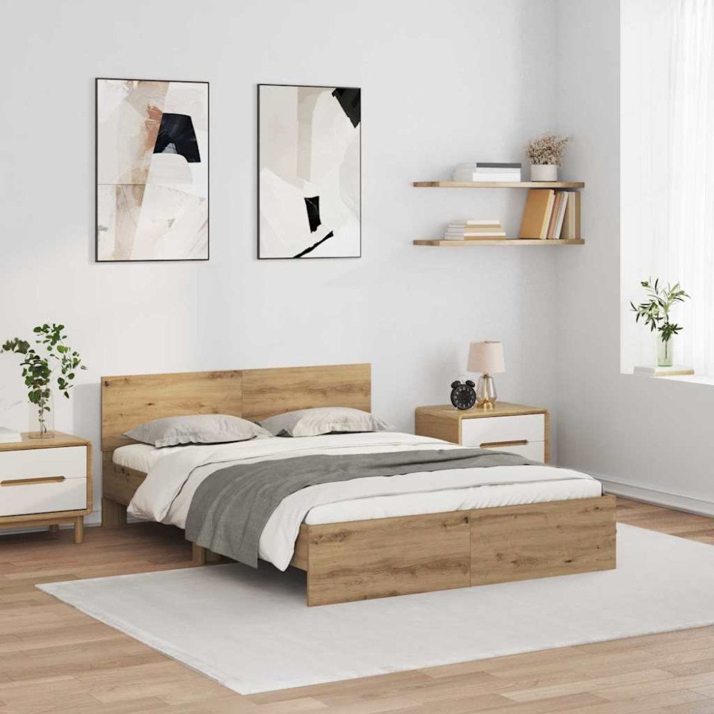 vidaXL Sängram med huvudgavel Artisan Ek 135 x 190 cm Konstruerat trä