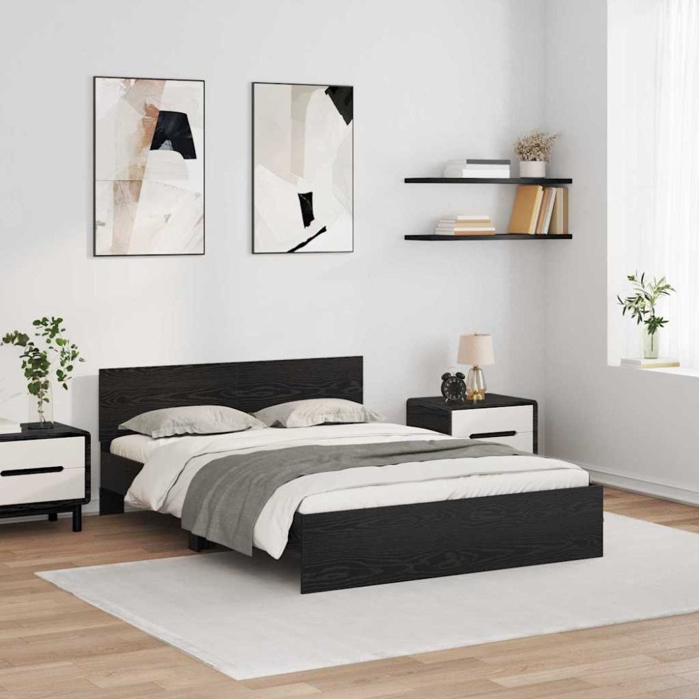 vidaXL Sängram med huvudgavel Svart Ek 120 x 190 cm Konstruerat trä