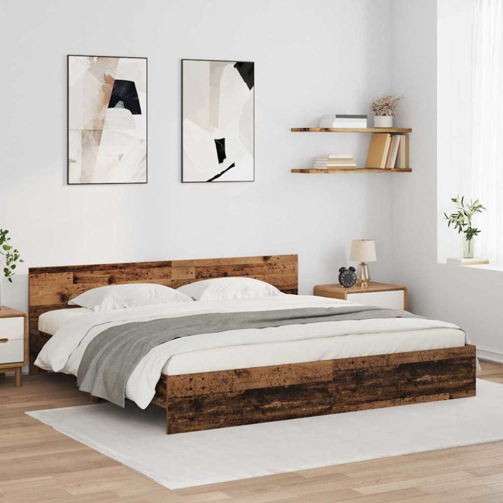vidaXL Sängram med huvudgavel Gammalt trä 180 x 200 cm Konstruerat trä