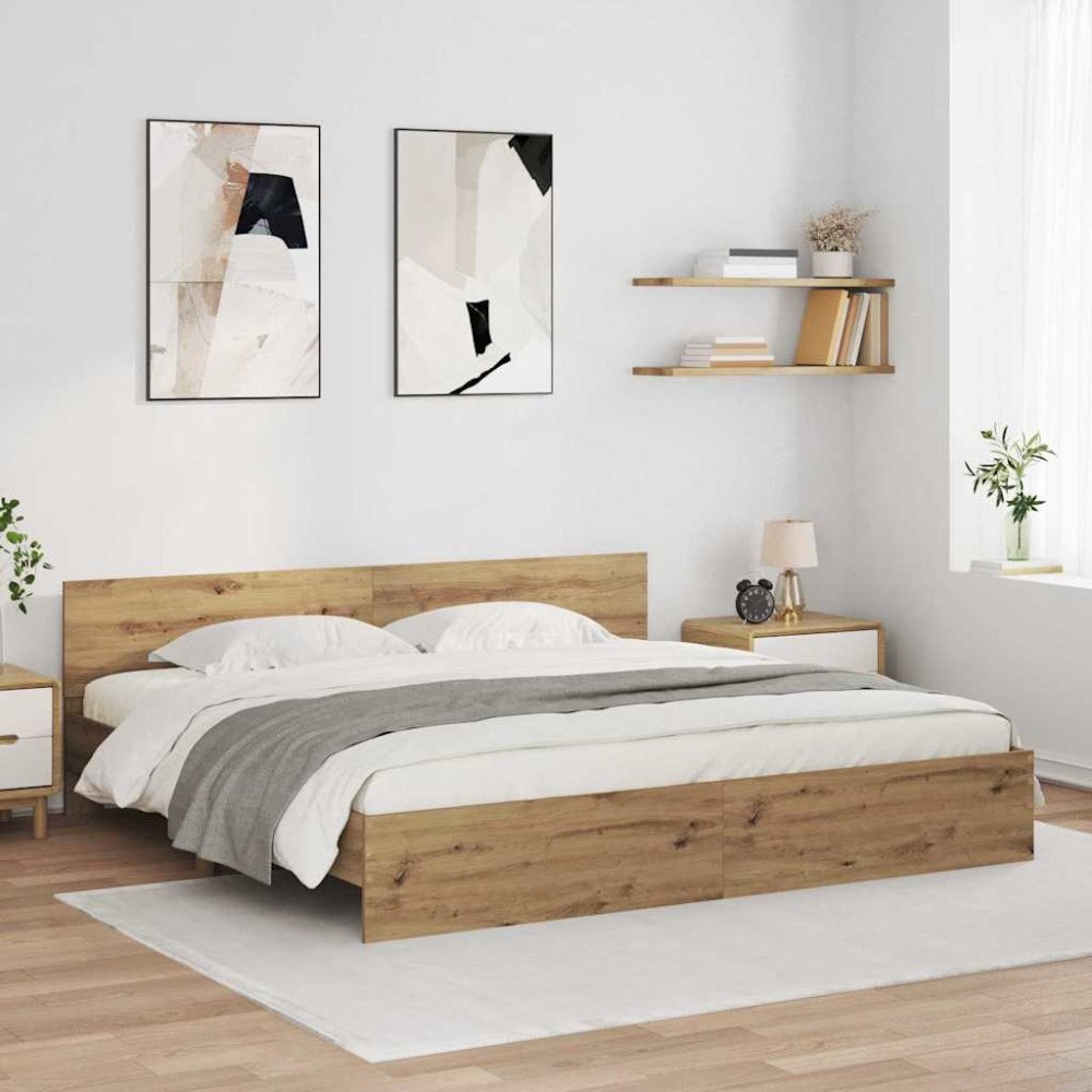 vidaXL Sängram med huvudgavel Artisan Ek 200 x 200 cm Konstruerat trä