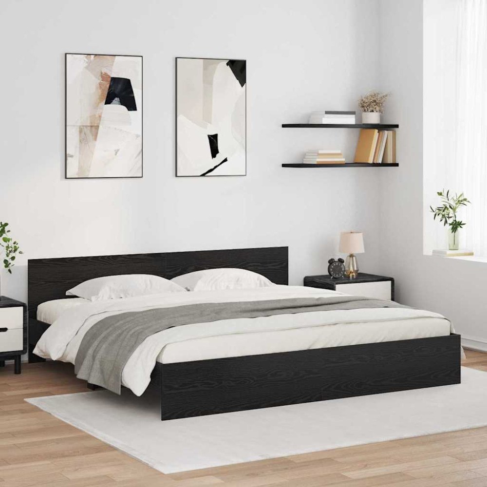 vidaXL Sängram med huvudgavel Svart Ek 200 x 200 cm Konstruerat trä
