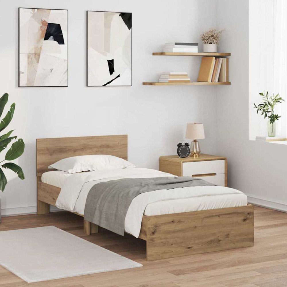 vidaXL Sängram med huvudgavel Artisan Ek 100 x 200 cm Konstruerat trä