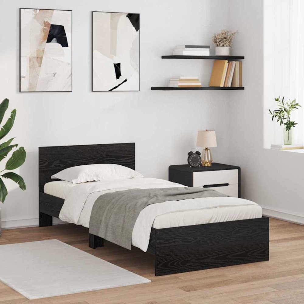 vidaXL Sängram med huvudgavel Svart Ek 90 x 190 cm Konstruerat trä