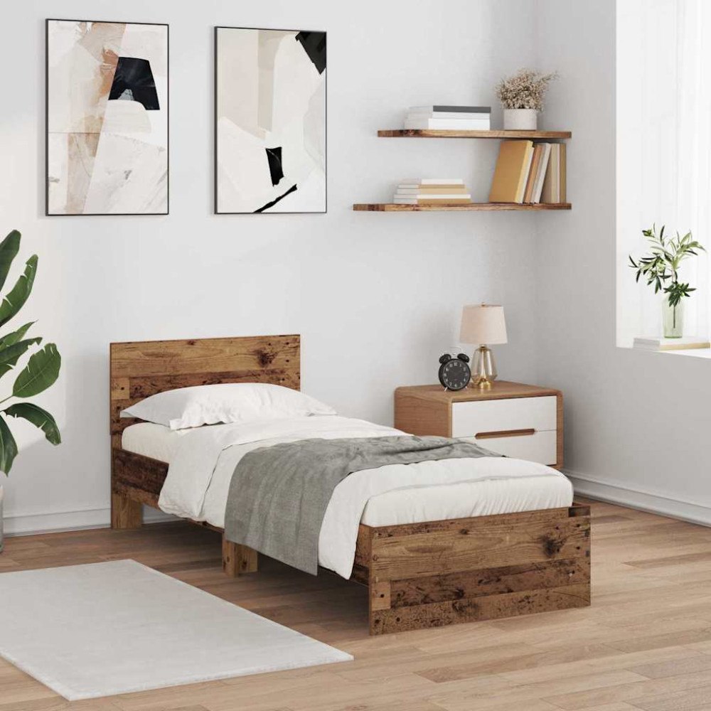 vidaXL Sängram med huvudgavel Gammalt trä 75 x 190 cm Konstruerat trä