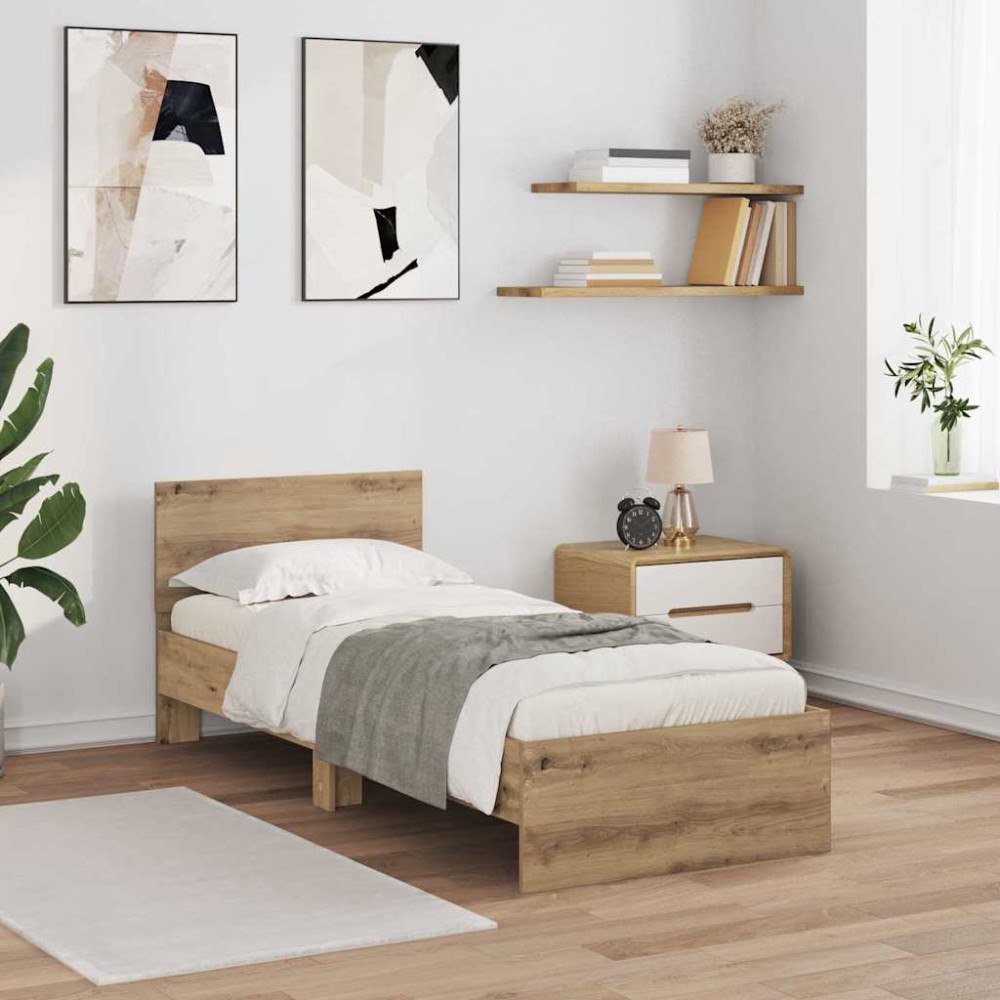 vidaXL Sängram med huvudgavel Artisan Ek 75 x 190 cm Konstruerat trä