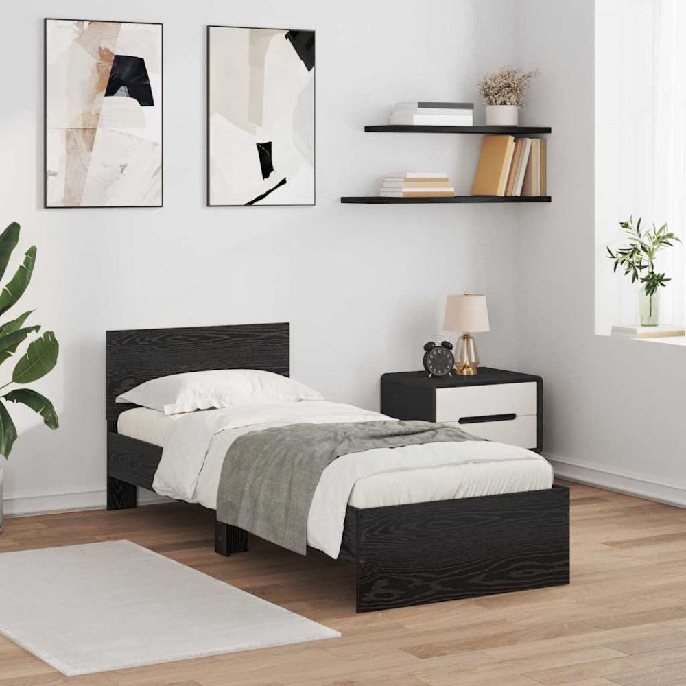 vidaXL Sängram med huvudgavel Svart Ek 75 x 190 cm Konstruerat trä