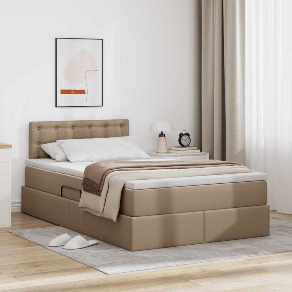 vidaXL Förvaringssäng med LED Cappucino 120 x 200 cm Konstläder