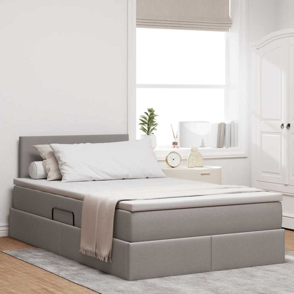 vidaXL LED förvaringssäng med madrass Taupe 120 x 200 cm Tyg