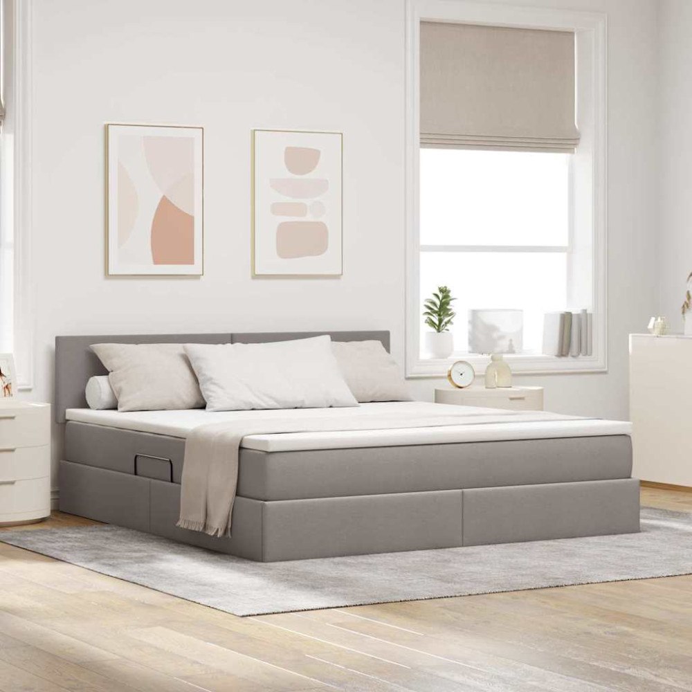 vidaXL LED förvaringssäng med madrass Taupe 180 x 200 cm Tyg