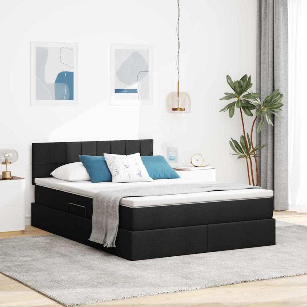 vidaXL LED förvaringssäng med madrass Svart 140 x 200 cm Tyg