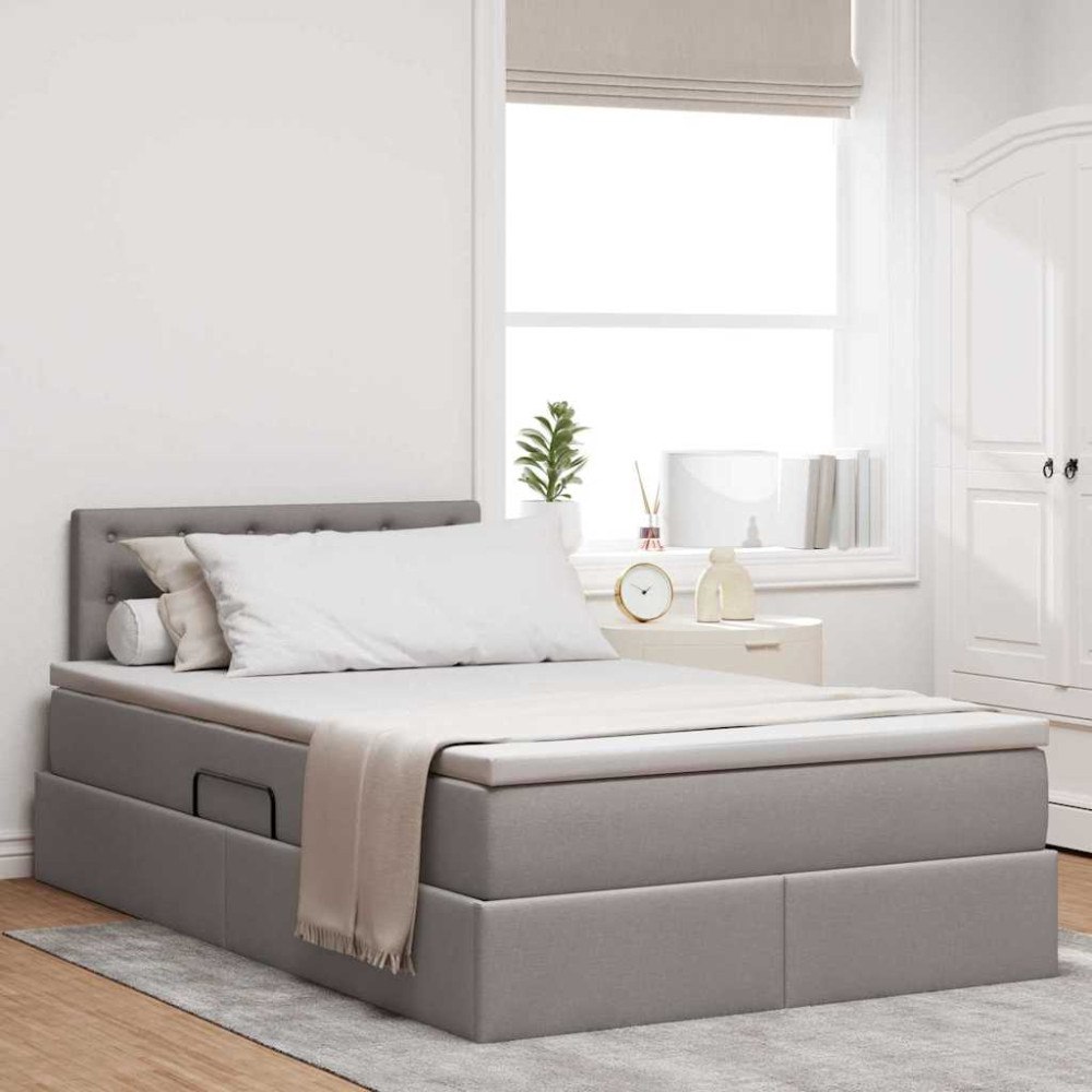 vidaXL LED förvaringssäng med madrass Taupe 120 x 200 cm Tyg